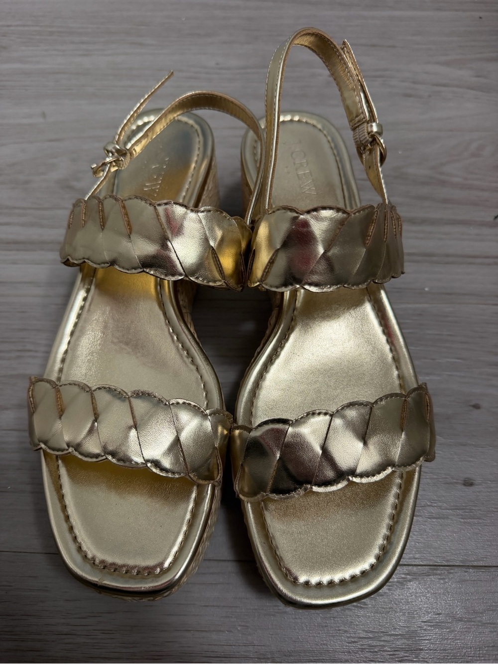 J. Crew Metallic Gold Braided Leather Slingback Sandals
